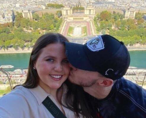 Teresa Rice son Declan Rice with his partner at Eiffel Tower.